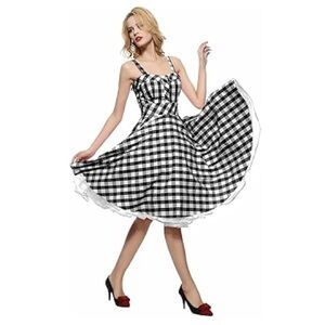 Maggie Tang Vintage Style Plaid Midi Dress